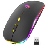 Wireless Mouse Bluetooth and 2.4GHz Dual Modes Rechargeable RGB Ergonomic Silent Click for PC iPad Laptop Cell Phone TV